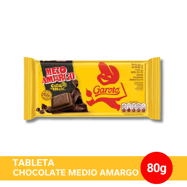 GAROTO Tableta de Chocolate Medio Amargo x 80g